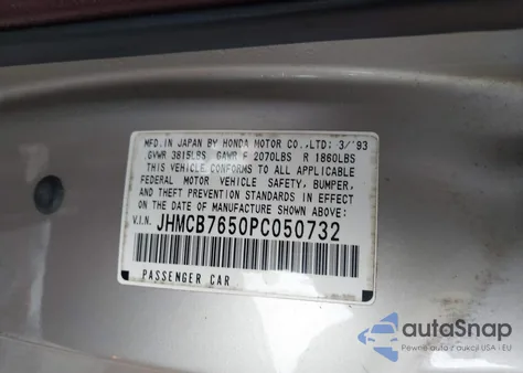 1993 Honda Accord Lx из США, поврежденный, VIN JHMCB7650PC050732